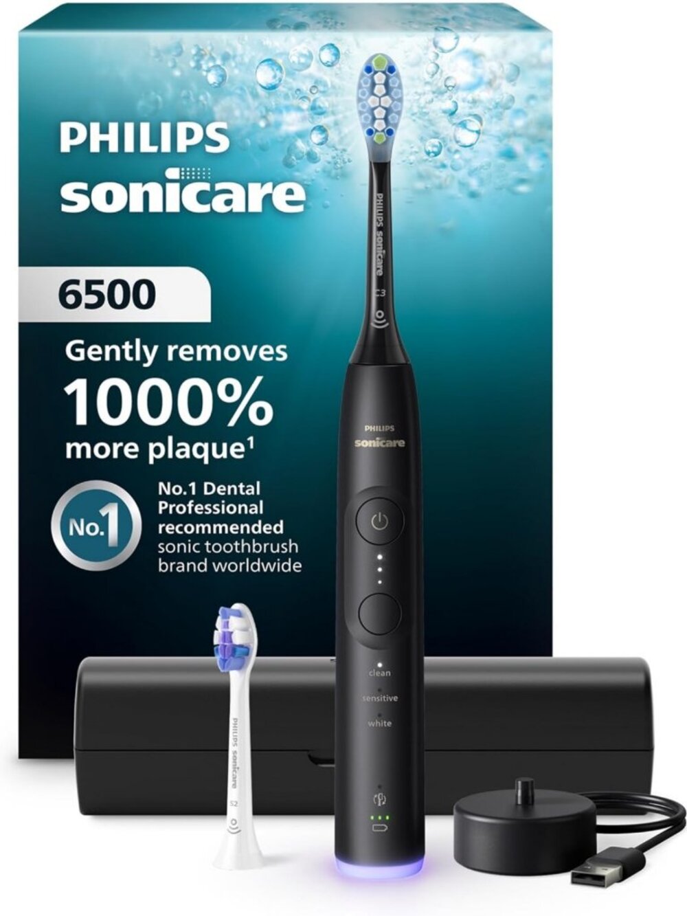 Rechargeable Electric Toothbrush with 2 Brush Heads - Black, Sonic Cleaning